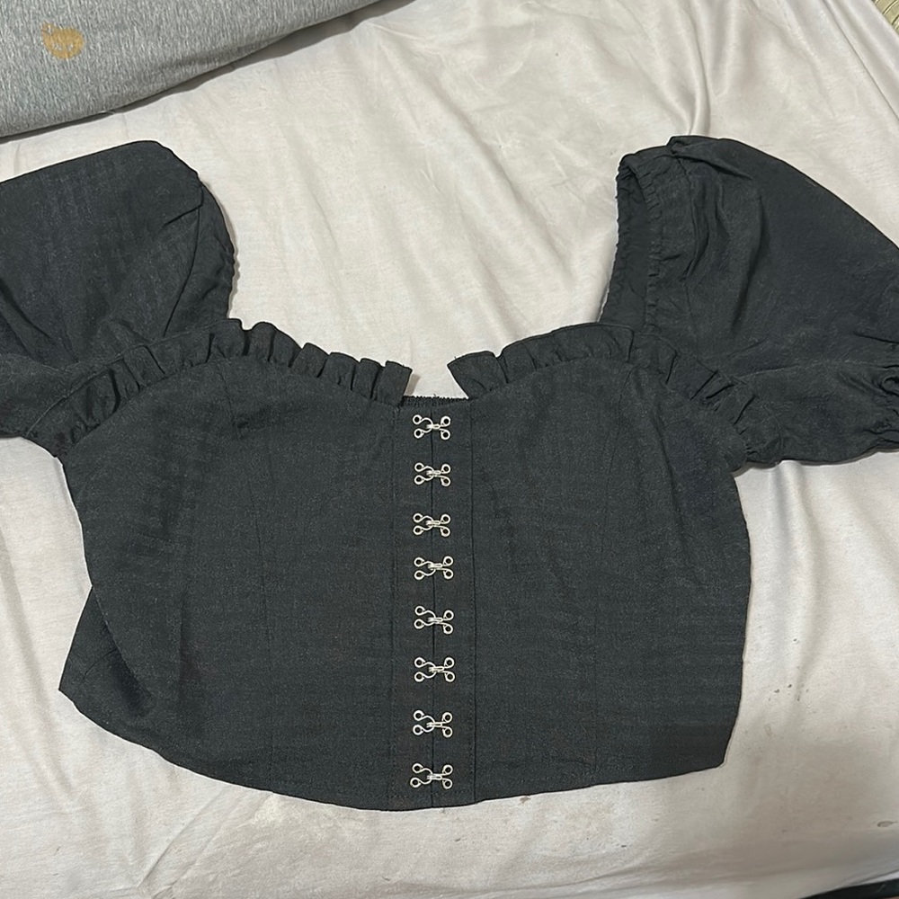 Disturbia Black Puff Sleeve Crop Blouse